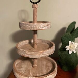 3-Tier Wooden Tray Stand - Whitewashed Natural Wood